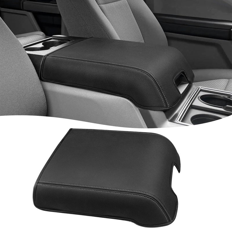 Eaglecover Center Console Cover for 2015-2020 F150 Accessories, F250 F350 F450 2017-2022, Expedition 2018-2024, PU Leather Middle Armrest Cusion Protector, Bucket Seat Only, Anti-Scratch, Black-Gray Stitch - Image 1